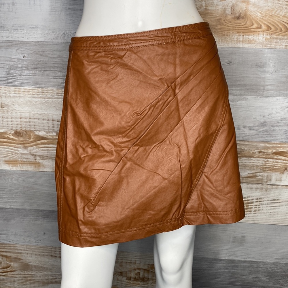 Free People Fake Out faux Wrap Mini Skirt cognac size 8